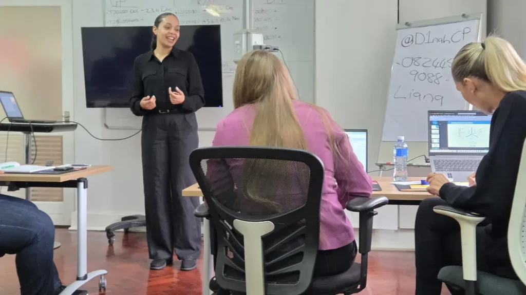 A participant presenting to the group